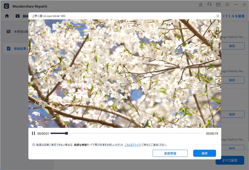 無料プレビューして修復された動画を保存